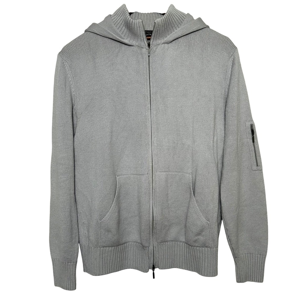 Cruciani for Jared M.‎ Mens Full Zip Up Wool Hoodie Knit Sweater Gray Italy